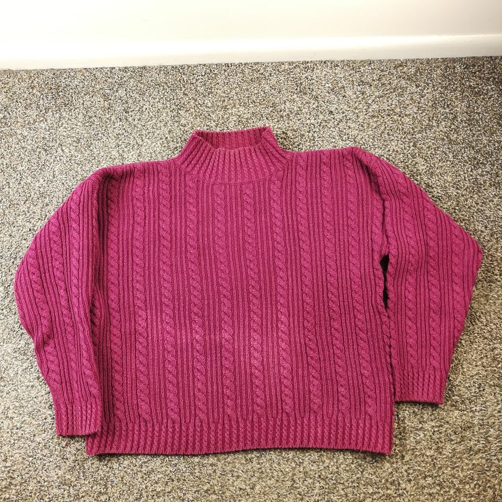 Vintage Gap Sweater Ramie Cotton Cable Knit Fisherman Dark Pink Womens Small